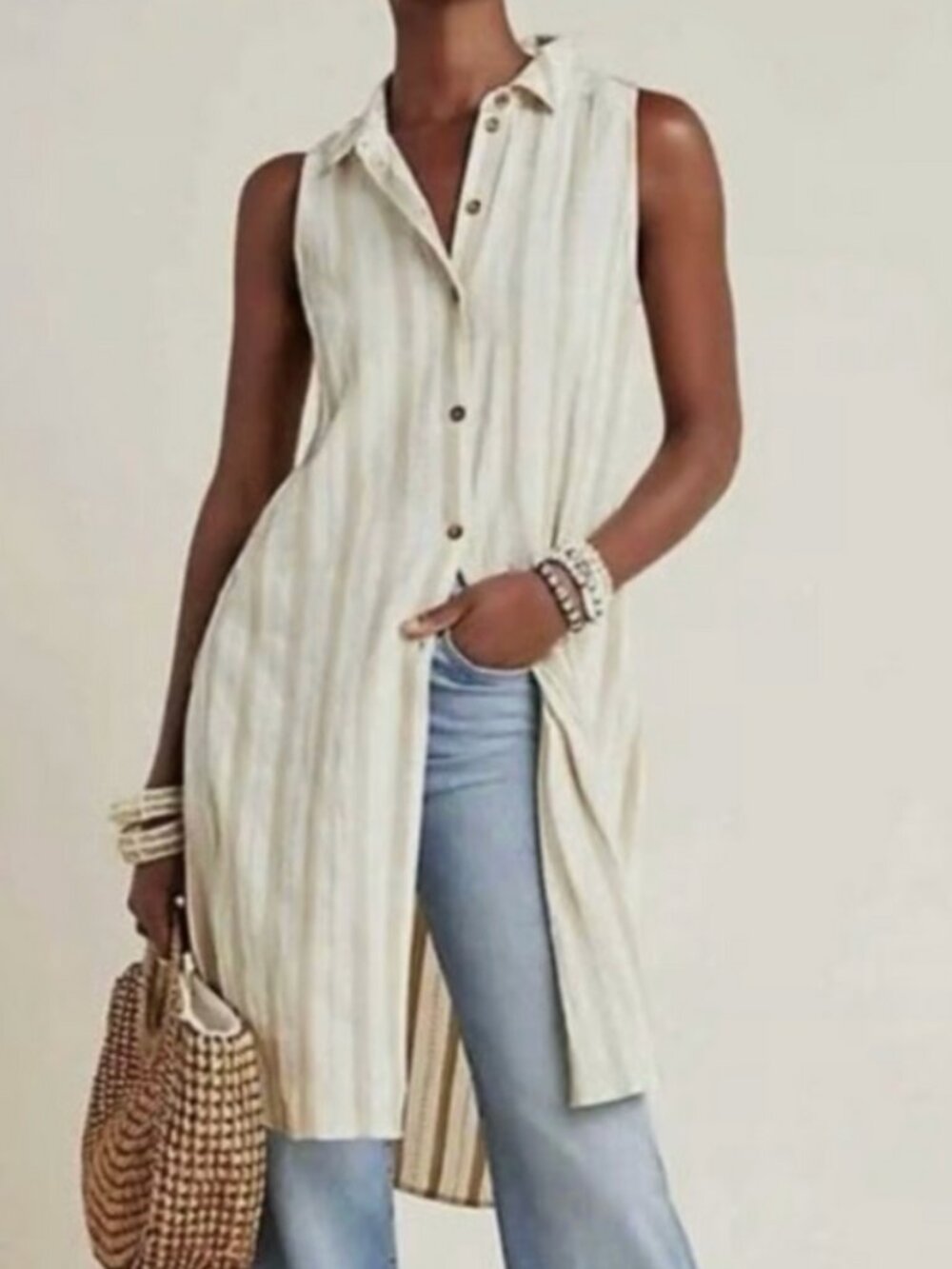 Anthropologie Delphine XS Textured Tunic Dress Boho Coastal Cottage Neutral
